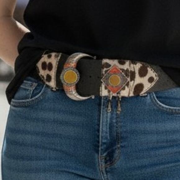 Chad Calvin Design Belt Brown Leather Unique Buckle Cowhide XS - Picture 1 of 10